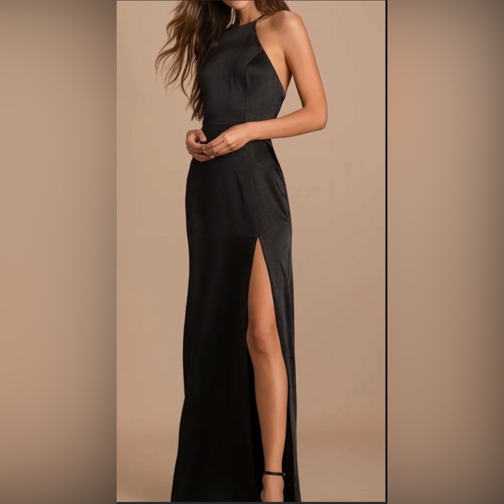 Black Satin Strappy Maxi Dress